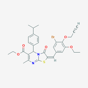 molecular formula C31H31BrN2O5S B314456 ethyl 2-[3-bromo-5-ethoxy-4-(2-propynyloxy)benzylidene]-5-(4-isopropylphenyl)-7-methyl-3-oxo-2,3-dihydro-5H-[1,3]thiazolo[3,2-a]pyrimidine-6-carboxylate 