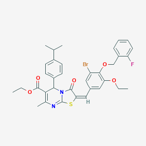 molecular formula C35H34BrFN2O5S B314457 ethyl 2-{3-bromo-5-ethoxy-4-[(2-fluorobenzyl)oxy]benzylidene}-5-(4-isopropylphenyl)-7-methyl-3-oxo-2,3-dihydro-5H-[1,3]thiazolo[3,2-a]pyrimidine-6-carboxylate 