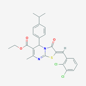 molecular formula C26H24Cl2N2O3S B314459 ethyl 2-(2,3-dichlorobenzylidene)-5-(4-isopropylphenyl)-7-methyl-3-oxo-2,3-dihydro-5H-[1,3]thiazolo[3,2-a]pyrimidine-6-carboxylate 