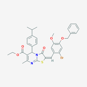molecular formula C34H33BrN2O5S B314461 ethyl 2-[4-(benzyloxy)-2-bromo-5-methoxybenzylidene]-5-(4-isopropylphenyl)-7-methyl-3-oxo-2,3-dihydro-5H-[1,3]thiazolo[3,2-a]pyrimidine-6-carboxylate 