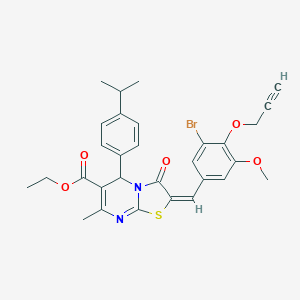 molecular formula C30H29BrN2O5S B314464 ethyl 2-[3-bromo-5-methoxy-4-(2-propynyloxy)benzylidene]-5-(4-isopropylphenyl)-7-methyl-3-oxo-2,3-dihydro-5H-[1,3]thiazolo[3,2-a]pyrimidine-6-carboxylate 