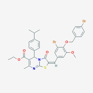 molecular formula C34H32Br2N2O5S B314466 ethyl 2-{3-bromo-4-[(4-bromobenzyl)oxy]-5-methoxybenzylidene}-5-(4-isopropylphenyl)-7-methyl-3-oxo-2,3-dihydro-5H-[1,3]thiazolo[3,2-a]pyrimidine-6-carboxylate 