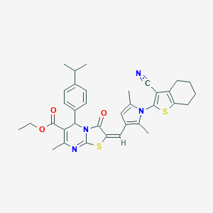 molecular formula C35H36N4O3S2 B314475 ethyl 2-{[1-(3-cyano-4,5,6,7-tetrahydro-1-benzothien-2-yl)-2,5-dimethyl-1H-pyrrol-3-yl]methylene}-5-(4-isopropylphenyl)-7-methyl-3-oxo-2,3-dihydro-5H-[1,3]thiazolo[3,2-a]pyrimidine-6-carboxylate 