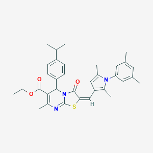 molecular formula C34H37N3O3S B314477 ethyl 2-{[1-(3,5-dimethylphenyl)-2,5-dimethyl-1H-pyrrol-3-yl]methylene}-5-(4-isopropylphenyl)-7-methyl-3-oxo-2,3-dihydro-5H-[1,3]thiazolo[3,2-a]pyrimidine-6-carboxylate 