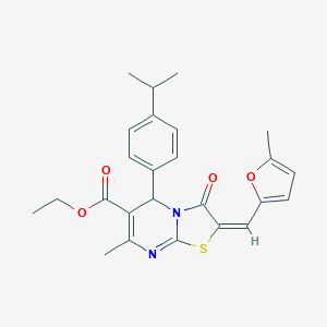 molecular formula C25H26N2O4S B314481 ethyl 5-(4-isopropylphenyl)-7-methyl-2-[(5-methyl-2-furyl)methylene]-3-oxo-2,3-dihydro-5H-[1,3]thiazolo[3,2-a]pyrimidine-6-carboxylate 
