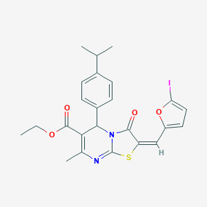 molecular formula C24H23IN2O4S B314482 ethyl 2-[(5-iodo-2-furyl)methylene]-5-(4-isopropylphenyl)-7-methyl-3-oxo-2,3-dihydro-5H-[1,3]thiazolo[3,2-a]pyrimidine-6-carboxylate 