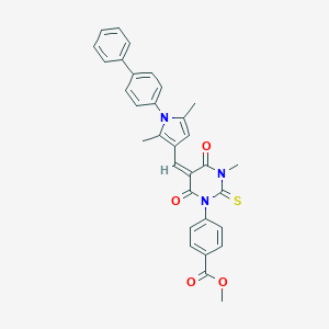 molecular formula C32H27N3O4S B314484 methyl 4-(5-[(1-[1,1'-biphenyl]-4-yl-2,5-dimethyl-1H-pyrrol-3-yl)methylene]-3-methyl-4,6-dioxo-2-thioxotetrahydro-1(2H)-pyrimidinyl)benzoate 