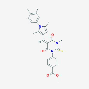 molecular formula C28H27N3O4S B314485 methyl 4-(5-{[1-(3,4-dimethylphenyl)-2,5-dimethyl-1H-pyrrol-3-yl]methylene}-3-methyl-4,6-dioxo-2-thioxotetrahydro-1(2H)-pyrimidinyl)benzoate 
