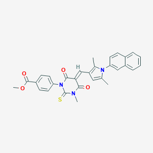 molecular formula C30H25N3O4S B314486 methyl 4-(5-{[2,5-dimethyl-1-(2-naphthyl)-1H-pyrrol-3-yl]methylene}-3-methyl-4,6-dioxo-2-thioxotetrahydro-1(2H)-pyrimidinyl)benzoate 