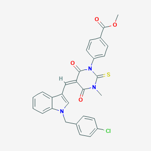 molecular formula C29H22ClN3O4S B314488 methyl 4-(5-{[1-(4-chlorobenzyl)-1H-indol-3-yl]methylene}-3-methyl-4,6-dioxo-2-thioxotetrahydro-1(2H)-pyrimidinyl)benzoate 