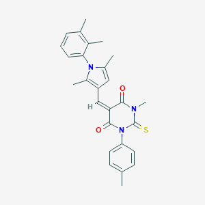 molecular formula C27H27N3O2S B314490 5-{[1-(2,3-dimethylphenyl)-2,5-dimethyl-1H-pyrrol-3-yl]methylene}-1-methyl-3-(4-methylphenyl)-2-thioxodihydro-4,6(1H,5H)-pyrimidinedione 