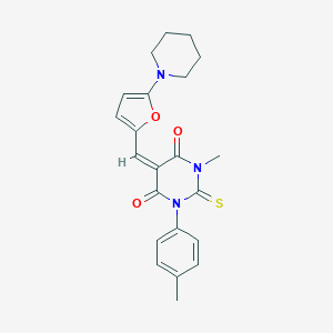 molecular formula C22H23N3O3S B314496 1-methyl-3-(4-methylphenyl)-5-{[5-(1-piperidinyl)-2-furyl]methylene}-2-thioxodihydro-4,6(1H,5H)-pyrimidinedione 