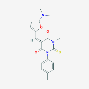 molecular formula C19H19N3O3S B314497 5-{[5-(dimethylamino)-2-furyl]methylene}-1-methyl-3-(4-methylphenyl)-2-thioxodihydro-4,6(1H,5H)-pyrimidinedione 