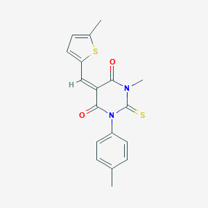 molecular formula C18H16N2O2S2 B314498 1-methyl-3-(4-methylphenyl)-5-[(5-methyl-2-thienyl)methylene]-2-thioxodihydro-4,6(1H,5H)-pyrimidinedione 