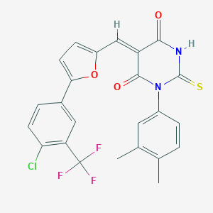 molecular formula C24H16ClF3N2O3S B314502 5-({5-[4-chloro-3-(trifluoromethyl)phenyl]-2-furyl}methylene)-1-(3,4-dimethylphenyl)-2-thioxodihydro-4,6(1H,5H)-pyrimidinedione 