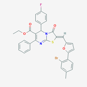 molecular formula C33H24BrFN2O4S B314508 ethyl 2-{[5-(2-bromo-4-methylphenyl)-2-furyl]methylene}-5-(4-fluorophenyl)-3-oxo-7-phenyl-2,3-dihydro-5H-[1,3]thiazolo[3,2-a]pyrimidine-6-carboxylate 