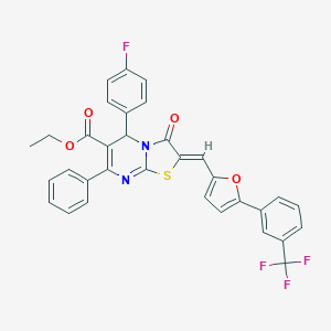 ethyl (2Z)-5-(4-fluorophenyl)-3-oxo-7-phenyl-2-({5-[3-(trifluoromethyl)phenyl]furan-2-yl}methylidene)-2,3-dihydro-5H-[1,3]thiazolo[3,2-a]pyrimidine-6-carboxylate
