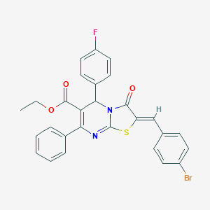 molecular formula C28H20BrFN2O3S B314510 ethyl 2-(4-bromobenzylidene)-5-(4-fluorophenyl)-3-oxo-7-phenyl-2,3-dihydro-5H-[1,3]thiazolo[3,2-a]pyrimidine-6-carboxylate 