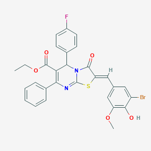 molecular formula C29H22BrFN2O5S B314511 ethyl 2-(3-bromo-4-hydroxy-5-methoxybenzylidene)-5-(4-fluorophenyl)-3-oxo-7-phenyl-2,3-dihydro-5H-[1,3]thiazolo[3,2-a]pyrimidine-6-carboxylate 