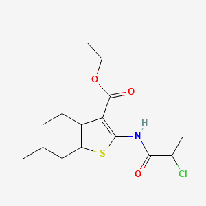molecular formula C15H20ClNO3S B3145126 Ethyl 2-[(2-chloropropanoyl)amino]-6-methyl-4,5,6,7-tetrahydro-1-benzothiophene-3-carboxylate CAS No. 568544-05-8
