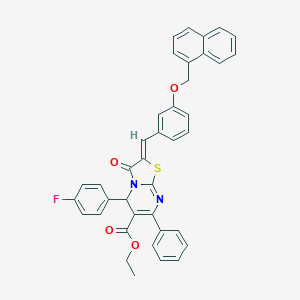 molecular formula C39H29FN2O4S B314514 ethyl 5-(4-fluorophenyl)-2-[3-(1-naphthylmethoxy)benzylidene]-3-oxo-7-phenyl-2,3-dihydro-5H-[1,3]thiazolo[3,2-a]pyrimidine-6-carboxylate 
