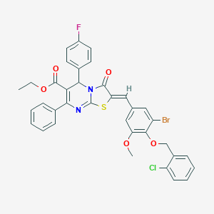 molecular formula C36H27BrClFN2O5S B314516 ethyl 2-{3-bromo-4-[(2-chlorobenzyl)oxy]-5-methoxybenzylidene}-5-(4-fluorophenyl)-3-oxo-7-phenyl-2,3-dihydro-5H-[1,3]thiazolo[3,2-a]pyrimidine-6-carboxylate 