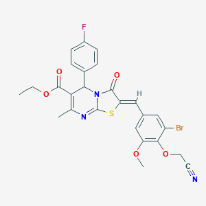 molecular formula C26H21BrFN3O5S B314517 ethyl 2-[3-bromo-4-(cyanomethoxy)-5-methoxybenzylidene]-5-(4-fluorophenyl)-7-methyl-3-oxo-2,3-dihydro-5H-[1,3]thiazolo[3,2-a]pyrimidine-6-carboxylate 