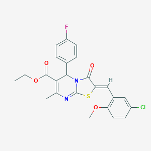 molecular formula C24H20ClFN2O4S B314521 ethyl (2Z)-2-(5-chloro-2-methoxybenzylidene)-5-(4-fluorophenyl)-7-methyl-3-oxo-2,3-dihydro-5H-[1,3]thiazolo[3,2-a]pyrimidine-6-carboxylate 