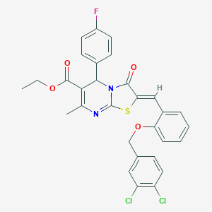 molecular formula C30H23Cl2FN2O4S B314522 ethyl 2-{2-[(3,4-dichlorobenzyl)oxy]benzylidene}-5-(4-fluorophenyl)-7-methyl-3-oxo-2,3-dihydro-5H-[1,3]thiazolo[3,2-a]pyrimidine-6-carboxylate 