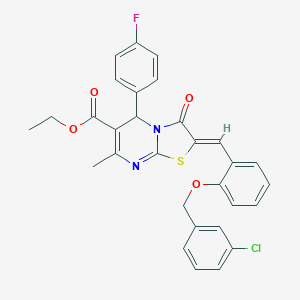 molecular formula C30H24ClFN2O4S B314523 ethyl 2-{2-[(3-chlorobenzyl)oxy]benzylidene}-5-(4-fluorophenyl)-7-methyl-3-oxo-2,3-dihydro-5H-[1,3]thiazolo[3,2-a]pyrimidine-6-carboxylate 