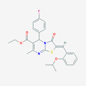 molecular formula C26H25FN2O4S B314524 ethyl 5-(4-fluorophenyl)-2-(2-isopropoxybenzylidene)-7-methyl-3-oxo-2,3-dihydro-5H-[1,3]thiazolo[3,2-a]pyrimidine-6-carboxylate 