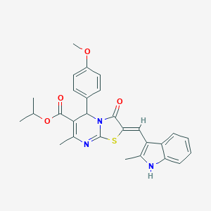 molecular formula C28H27N3O4S B314527 isopropyl 5-(4-methoxyphenyl)-7-methyl-2-[(2-methyl-1H-indol-3-yl)methylene]-3-oxo-2,3-dihydro-5H-[1,3]thiazolo[3,2-a]pyrimidine-6-carboxylate 