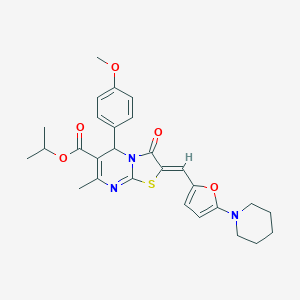 molecular formula C28H31N3O5S B314529 isopropyl 5-(4-methoxyphenyl)-7-methyl-3-oxo-2-{[5-(1-piperidinyl)-2-furyl]methylene}-2,3-dihydro-5H-[1,3]thiazolo[3,2-a]pyrimidine-6-carboxylate 