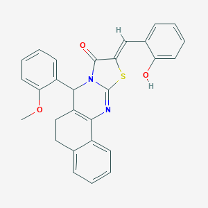 molecular formula C28H22N2O3S B314538 (14Z)-14-[(2-hydroxyphenyl)methylidene]-11-(2-methoxyphenyl)-15-thia-12,17-diazatetracyclo[8.7.0.02,7.012,16]heptadeca-1(10),2,4,6,16-pentaen-13-one 