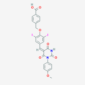molecular formula C26H18I2N2O7 B314540 4-[(2,6-diiodo-4-{(E)-[1-(4-methoxyphenyl)-2,4,6-trioxotetrahydropyrimidin-5(2H)-ylidene]methyl}phenoxy)methyl]benzoic acid 