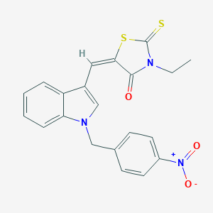 molecular formula C21H17N3O3S2 B314546 3-ethyl-5-[(1-{4-nitrobenzyl}-1H-indol-3-yl)methylene]-2-thioxo-1,3-thiazolidin-4-one 