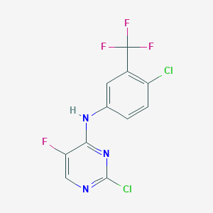 molecular formula C11H5Cl2F4N3 B3145499 4-嘧啶胺，2-氯-N-[4-氯-3-(三氟甲基)苯基]-5-氟- CAS No. 575473-54-0