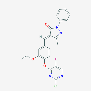molecular formula C23H18ClFN4O3 B314551 4-{4-[(2-chloro-5-fluoro-4-pyrimidinyl)oxy]-3-ethoxybenzylidene}-5-methyl-2-phenyl-2,4-dihydro-3H-pyrazol-3-one 