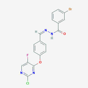 molecular formula C18H11BrClFN4O2 B314553 3-bromo-N'-{4-[(2-chloro-5-fluoro-4-pyrimidinyl)oxy]benzylidene}benzohydrazide 