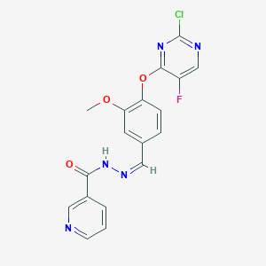 molecular formula C18H13ClFN5O3 B314555 N'-{4-[(2-chloro-5-fluoro-4-pyrimidinyl)oxy]-3-methoxybenzylidene}nicotinohydrazide 