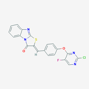 molecular formula C20H10ClFN4O2S B314556 2-{4-[(2-chloro-5-fluoro-4-pyrimidinyl)oxy]benzylidene}[1,3]thiazolo[3,2-a]benzimidazol-3(2H)-one 