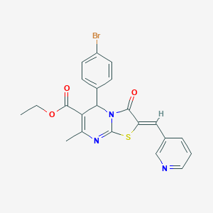 molecular formula C22H18BrN3O3S B314558 ethyl 5-(4-bromophenyl)-7-methyl-3-oxo-2-(3-pyridinylmethylene)-2,3-dihydro-5H-[1,3]thiazolo[3,2-a]pyrimidine-6-carboxylate 