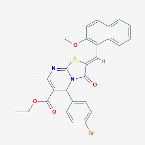 molecular formula C28H23BrN2O4S B314560 ethyl 5-(4-bromophenyl)-2-[(2-methoxy-1-naphthyl)methylene]-7-methyl-3-oxo-2,3-dihydro-5H-[1,3]thiazolo[3,2-a]pyrimidine-6-carboxylate 
