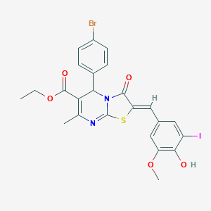 molecular formula C24H20BrIN2O5S B314561 ethyl 5-(4-bromophenyl)-2-(4-hydroxy-3-iodo-5-methoxybenzylidene)-7-methyl-3-oxo-2,3-dihydro-5H-[1,3]thiazolo[3,2-a]pyrimidine-6-carboxylate 