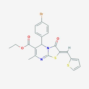 molecular formula C21H17BrN2O3S2 B314562 ethyl 5-(4-bromophenyl)-7-methyl-3-oxo-2-(2-thienylmethylene)-2,3-dihydro-5H-[1,3]thiazolo[3,2-a]pyrimidine-6-carboxylate 