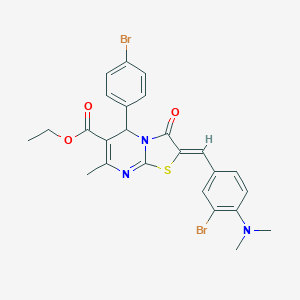 molecular formula C25H23Br2N3O3S B314563 ethyl 2-[3-bromo-4-(dimethylamino)benzylidene]-5-(4-bromophenyl)-7-methyl-3-oxo-2,3-dihydro-5H-[1,3]thiazolo[3,2-a]pyrimidine-6-carboxylate 