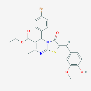 molecular formula C24H21BrN2O5S B314564 ethyl 5-(4-bromophenyl)-2-(4-hydroxy-3-methoxybenzylidene)-7-methyl-3-oxo-2,3-dihydro-5H-[1,3]thiazolo[3,2-a]pyrimidine-6-carboxylate 
