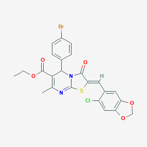 molecular formula C24H18BrClN2O5S B314566 ethyl 5-(4-bromophenyl)-2-[(6-chloro-1,3-benzodioxol-5-yl)methylene]-7-methyl-3-oxo-2,3-dihydro-5H-[1,3]thiazolo[3,2-a]pyrimidine-6-carboxylate 