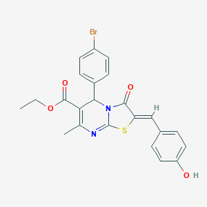 molecular formula C23H19BrN2O4S B314568 ethyl 5-(4-bromophenyl)-2-(4-hydroxybenzylidene)-7-methyl-3-oxo-2,3-dihydro-5H-[1,3]thiazolo[3,2-a]pyrimidine-6-carboxylate 