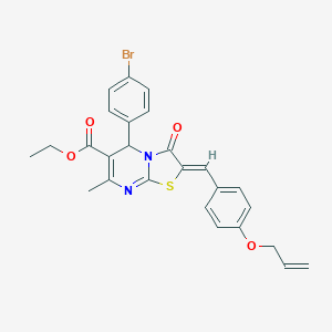 molecular formula C26H23BrN2O4S B314569 ethyl 2-[4-(allyloxy)benzylidene]-5-(4-bromophenyl)-7-methyl-3-oxo-2,3-dihydro-5H-[1,3]thiazolo[3,2-a]pyrimidine-6-carboxylate 